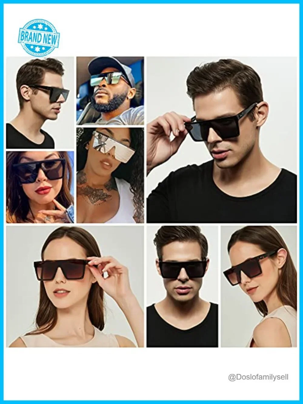 Oversized Flat Top Sunglasses UV400 Women Men Rimless Shield